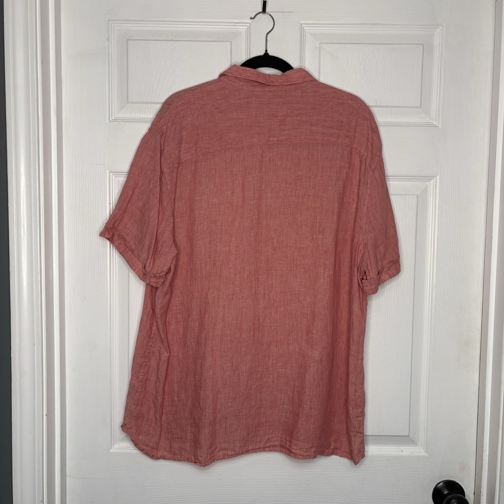 Perry Ellis Mens XXL 100% Linen Collared Button-Up Shirt Red Classic Preppy - Picture 3 of 6
